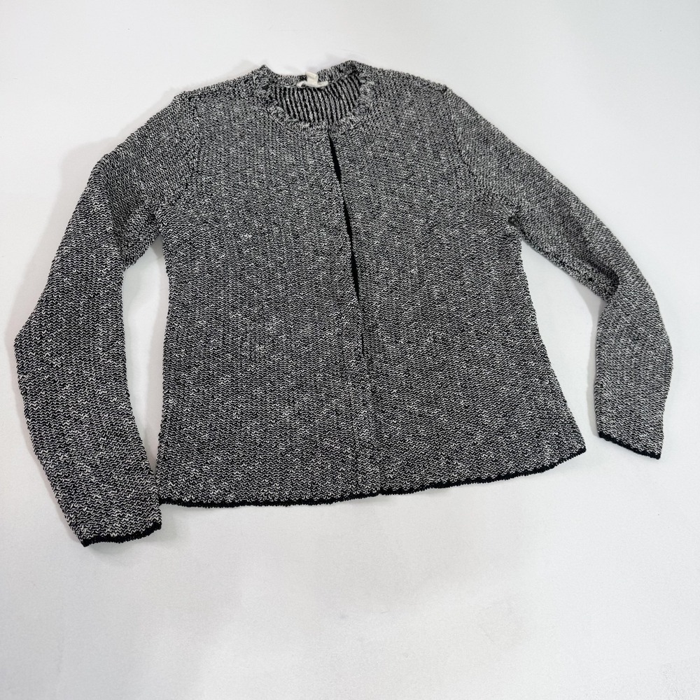 Eileen Fisher Cardigan Sweater Womens Medium Gray Organic Linen Cotton Knit Open